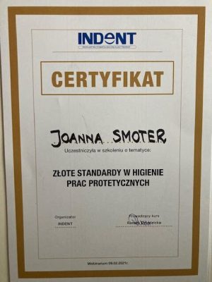 Dental-Corner-certyfikat-Joanna-Smoter-2